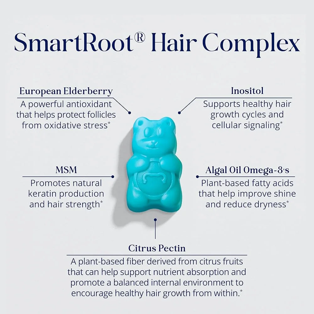 SugarBearPro Hair Vitamin Gummy 35 Day Supply, Extra Strength Biotin 6000mcg for Hair Growth, Vegan Vitamin B12, MSM, Inositol, Omega 3, Elderberry, Certified Kosher, Halal, Cruelty-Free